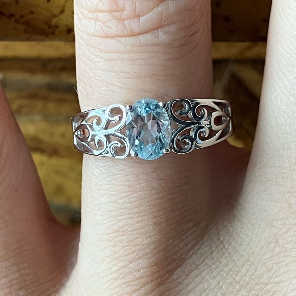 Natural Aquamarine Sterling Silver Ring Size 6.75